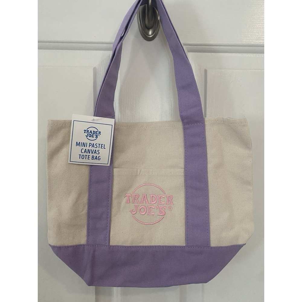 Trader Joe's 2026 Spring Mini Pastel Purple Lavender Canvas Tote Bag NEW NWT